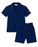 Primo Gino 100% Cotton Woffel Textured Oversized Drop Shoulder Half Sleeves Solid Colour Shirt & Shorts Set- Blue