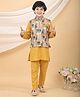 Superminis Cotton Woven Full Sleeves Solid Kurta Pyjama Set With Floral Printed Jacket -  Mustard