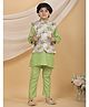 Superminis Cotton Woven Full Sleeves Solid Kurta Pyjama Set With Abstract Printed Jacket -  Green