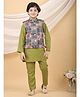 Superminis Cotton Woven Full Sleeves Solid Kurta Pyjama Set With Floral Printed Jacket -  Green