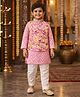Superminis Cotton Woven Full Sleeves Chevron Printed Kurta & Pyjama Set With Jacket - Pink