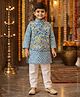 Superminis Cotton Woven Full Sleeves Chevron Printed Kurta & Pyjama Set With Jacket - Blue