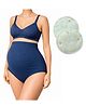 TUMMY Cotton blend Woven Pack Of 3 Solid Maternity Bra With High Waist Panty & Breast Pads - Blue