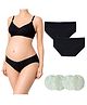 TUMMY Cotton blend Woven Pack Of 3 Solid Maternity Bra With Low Waist Panties & Breast Pads - Black