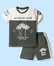 CUCUMBER Sinker Knit Half Sleeves Beach Theme Printed T-Shirt & Shorts Night Suit - Olive Green