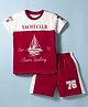 CUCUMBER Sinker Knit Half Sleeves Nautical Theme Printed T-Shirt & Shorts Night Suit - Red
