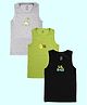 Kiddopanti Pack Of 3 Cotton Knit Sleeveless Pear & Lil Boss Text Printed Vests - Lime Green Black & Grey Melange