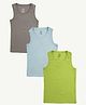 Kiddopanti Cotton Knit Pack Of 3 Sleeveless Solid Vests - Grey Lime & Sage Green
