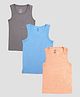 Kiddopanti Cotton Knit Pack Of 3 Sleeveless Solid Vests - Blue Grey & Peach