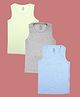 Kiddopanti Cotton Knit Pack Of 3 Sleeveless Solid Vests - Blue Light Green & Grey