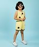 Kiddopanti Rayon Woven Sleeveless Floral Applique Detailed Sequins Embellished Coordinating Top & Shorts Set - Yellow