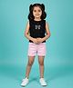 Kiddopanti Cotton Spandex Knit Sleeveless Bow Designed Stone Embellished Crop Top & Shorts Set - Black