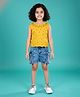 Kiddopanti Cotton Spandex Knit Sleeveless Stone Embellished Crop Top & Shorts Set - Yellow
