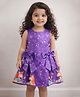 KIDSDEW Satin Woven Sleeveless Unicorn Printed Bow Applique Detailed Dress - Purple