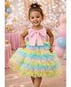 KIDSDEW Mesh Woven Sleeveless Colour Blocked & Bow Applique Detailed Layered  Dress - Multi Colour