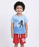 Little Ninja Cotton Knit Half Sleeves Sharks Printed Tee & Shorts Set - Blue
