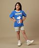 Kidsville Cotton Knit Peanuts Featuring Half Sleeves Snoopy Printed Tee & Shorts  Set - Blue Orange & Green