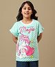 Kidsville Cotton Knit Half Sleeves Unicorn Printed Tee - Green