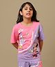 Kidsville Cotton Knit Mickey & Friends Featuring Half Sleeves Character Printed Colour Blocked Tee - Pink & Purple
