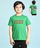 NUSYL Cotton Blend Knit Half Drop Shoulder Sleeves Dinosaur Explorer Text Printed Tee - Green