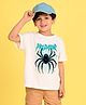 NUSYL Cotton Blend Knit Half Sleeves Predator Text Spider Printed Tee - White