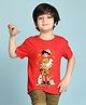 NUSYL Cotton Blend Knit Half Drop Shoulder Sleeves  Boy & Cats Printed Tee - Red