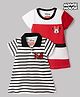Babyhug Disney Single Jersey Pique Knit Half Sleeve Dresses With Minnie Mouse Graphic & Sequin Detailing Bow Applique Pack of 2 - White & Red