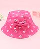 Babyhug Twill Woven Floral Printed Bucket Cap With Bow Applique Dark Pink - Diameter 16.5 cm