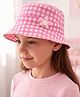 Babyhug Twill Woven Checks Bucket Hat With Floral Applique Pink - Diameter 17 cm