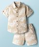 JASH KIDS Cotton Knit Half Sleeves Co-ords Shirt & Shorts Set with Floral Print - Khaki