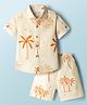 JASH KIDS Cotton Knit Half Sleeves Co-ords Shirt & Shorts Set with Coconut Tree Print - Rust Orange