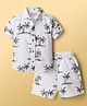 Jash Kids Cotton Knit Half Sleeves Co-Ord Shirt & Shorts With Tree Print - Blue & White