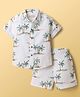 Jash Kids Cotton Knit Half Sleeves Co-Ord Shirt & Shorts With Tree Print - Olive Green & White