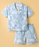 JASH KIDS Cotton Woven Half Sleeves Co-ords Shirt & Shorts Set with Tropical Theme Print - Light Blue