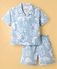 JASH KIDS Cotton Woven Half Sleeves Co-ords Shirt & Shorts Set with Tropical Theme Print - Light Blue