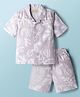 JASH KIDS Cotton Woven Half Sleeves Co-ords Shirt & Shorts Set with Tropical Theme Print - Lavender