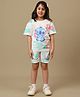 Kidsville Cotton Knit Lilo & Stitch Featuring Half Sleeves Stitch Printed Tee & Shorts - Off White