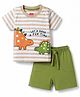 Babyhug 100% Cotton Knit Half Sleeves Striped & Dino Printed T-Shirt & Shorts Set - Multicolor