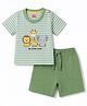 Babyhug 100% Cotton Knit Half Sleeves Striped & Animal Printed T-Shirt & Shorts Set - Green