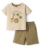 Babyhug Single Jersey Knit Half Sleeves T-Shirt & Shorts Set with Animal Print - Light Brown & Green