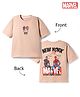 Primo Gino Marvel Cotton Knit Drop Shoulder Half Sleeves T-Shirt with Spider Man Front & Back Graphic - Peach