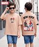 Primo Gino Marvel Cotton Knit Drop Shoulder Half Sleeves T-Shirt with Spider Man Front & Back Graphic - Peach