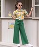 OLLINGTON ST.  Woven Half Puffed Sleeves Tropical Theme Printed Top & Rayon Twill Culottes  -Multicolour & Green