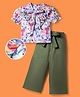 OLLINGTON ST. Woven Half Puffed Sleeves Floral Printed Top & Rayon Twill Culottes -Multicolour & Olive