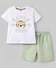 Babyhug Single Jersey Knit Half Sleeves T-Shirt & Shorts Set with Tiger Print - White & Green