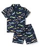 CUCUMBER Sinker Knit Half Sleeves Aeroplane Printed Co-Ords Shirt & Shorts Set - Navy Blue