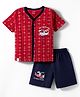 CUCUMBER Sinker Knit Half Sleeves T-Shirt & Shorts Set with Airplane Print - Red