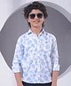 CRIMSOUNE CLUB Cotton Woven Full Sleeves Leaves Printed Shirt - Blue