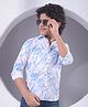 CRIMSOUNE CLUB Cotton Woven Full Sleeves Leaves Printed Shirt - Blue