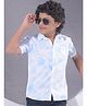 CRIMSOUNE CLUB Cotton Woven Half Sleeves Leaves Printed Shirt - Blue